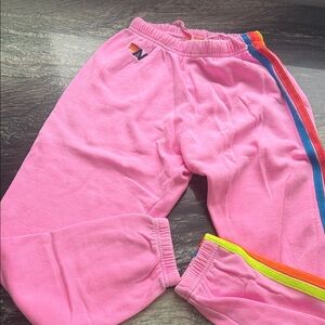Aviator Nation Pink Track Pants with Multicolor Stripes